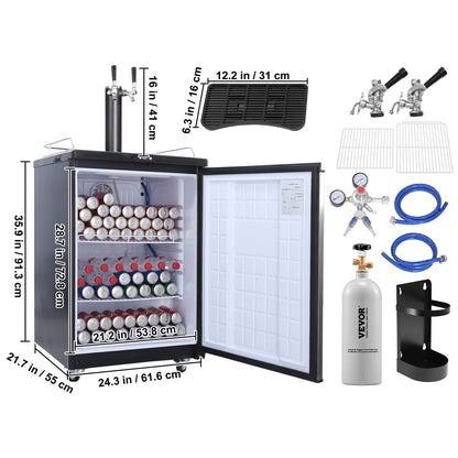 Beer Kegerator, Dual Tap Draft Beer Dispenser, Full Size Keg Refrigerator With Shelves, CO2 Cylinder, Drip Tray & Rail, 32°F- 75.2°F Temperature Control, Holds 1/6, 1/4, 1/2 Barrels, Black