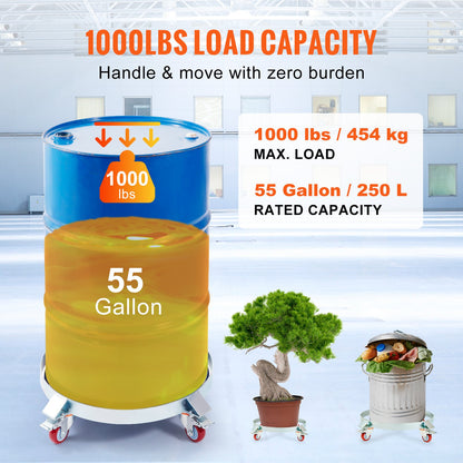 2PCS 55 Gallon Heavy Duty Drum Dolly, 1000 lbs Load Capacity, Barrel Dolly Cart Drum Caddy, Non Tipping Hand Truck Capacity Dollies with Steel Frame 4 Swivel Casters Wheel, for Drum Handling
