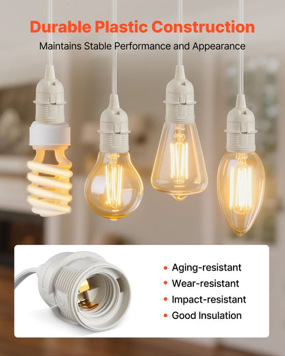 Plug in Hanging Light Cord Kit, 16ft Lantern Extension Cords, 2 Pack E26 Light Socket Lamp Cord Replacement, Secure & Sturdy, Easy to Install, Pendant Lamp Kit On/Off Switch & Socket Rings