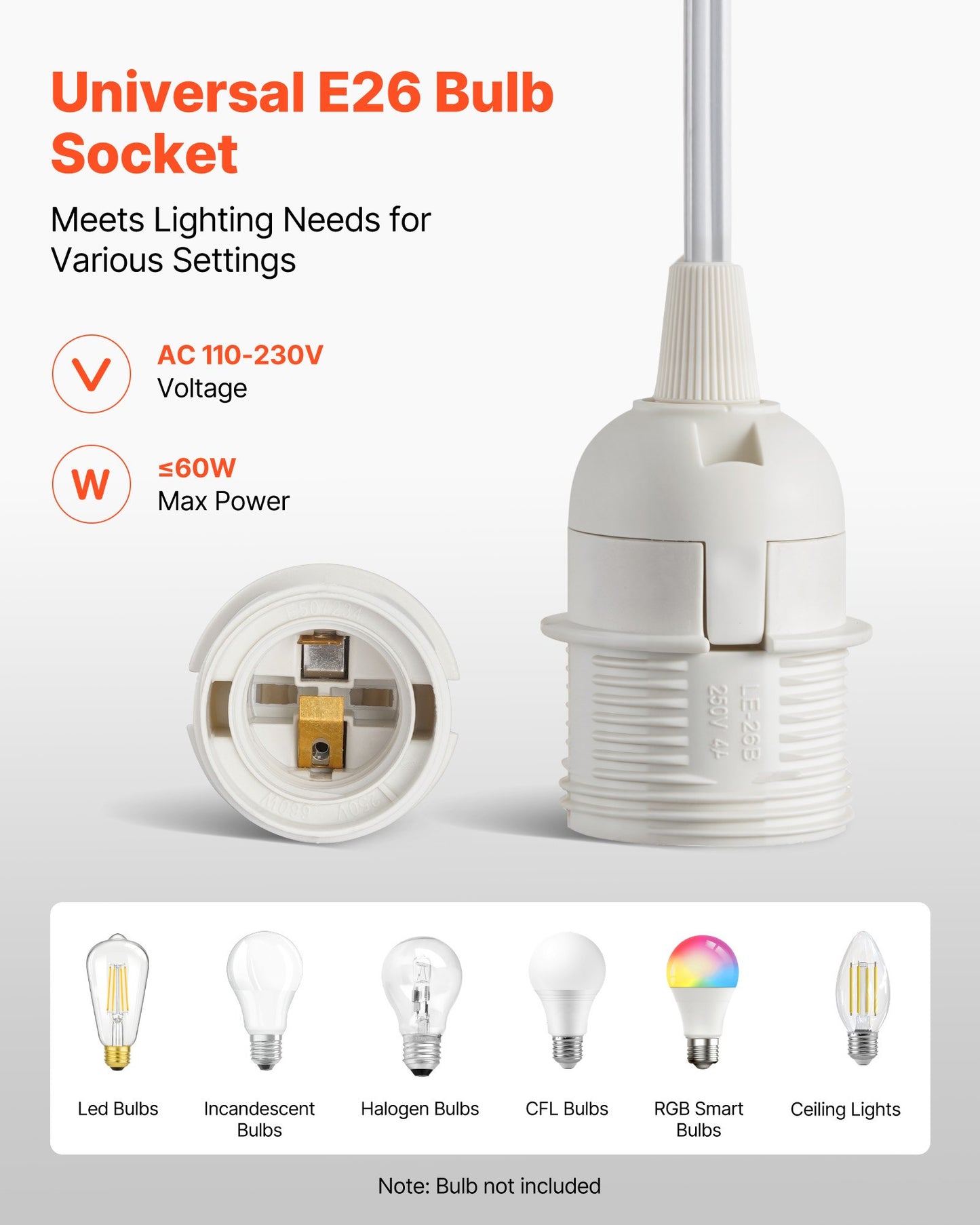 Plug in Hanging Light Cord Kit, 16ft Lantern Extension Cords, 2 Pack E26 Light Socket Lamp Cord Replacement, Secure & Sturdy, Easy to Install, Pendant Lamp Kit On/Off Switch & Socket Rings