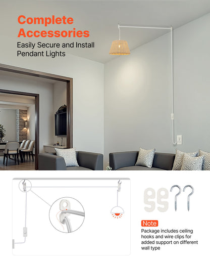 Plug in Hanging Light Cord Kit, 16ft Lantern Extension Cords, 2 Pack E26 Light Socket Lamp Cord Replacement, Secure & Sturdy, Easy to Install, Pendant Lamp Kit On/Off Switch & Socket Rings