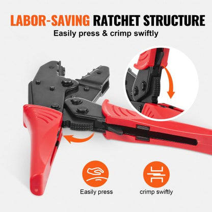 Crimp Tool, AWG22-10 Heat Shrink/Nylon/Insulated Terminal Crimper, Labor-Saving Latching Wire Crimping Pliers with a Pair of Gloves, a Stripper and 210 Pcs Crimping Pliers | EU