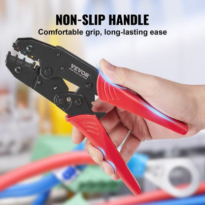 Crimp Tool, AWG22-10 Heat Shrink/Nylon/Insulated Terminal Crimper, Labor-Saving Latching Wire Crimping Pliers with a Pair of Gloves, a Stripper and 210 Pcs Crimping Pliers | EU