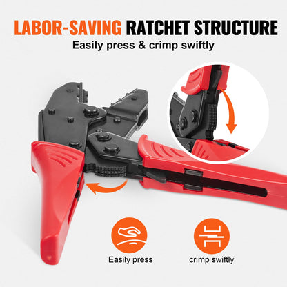 Ratcheting Crimping Tool Set For Insulated Electrical Connectors AWG22-10 with Wire Stripper and 210pcs Heat Shrink Tubes Labor-Saving Ratcheting Wire Crimp Pliers