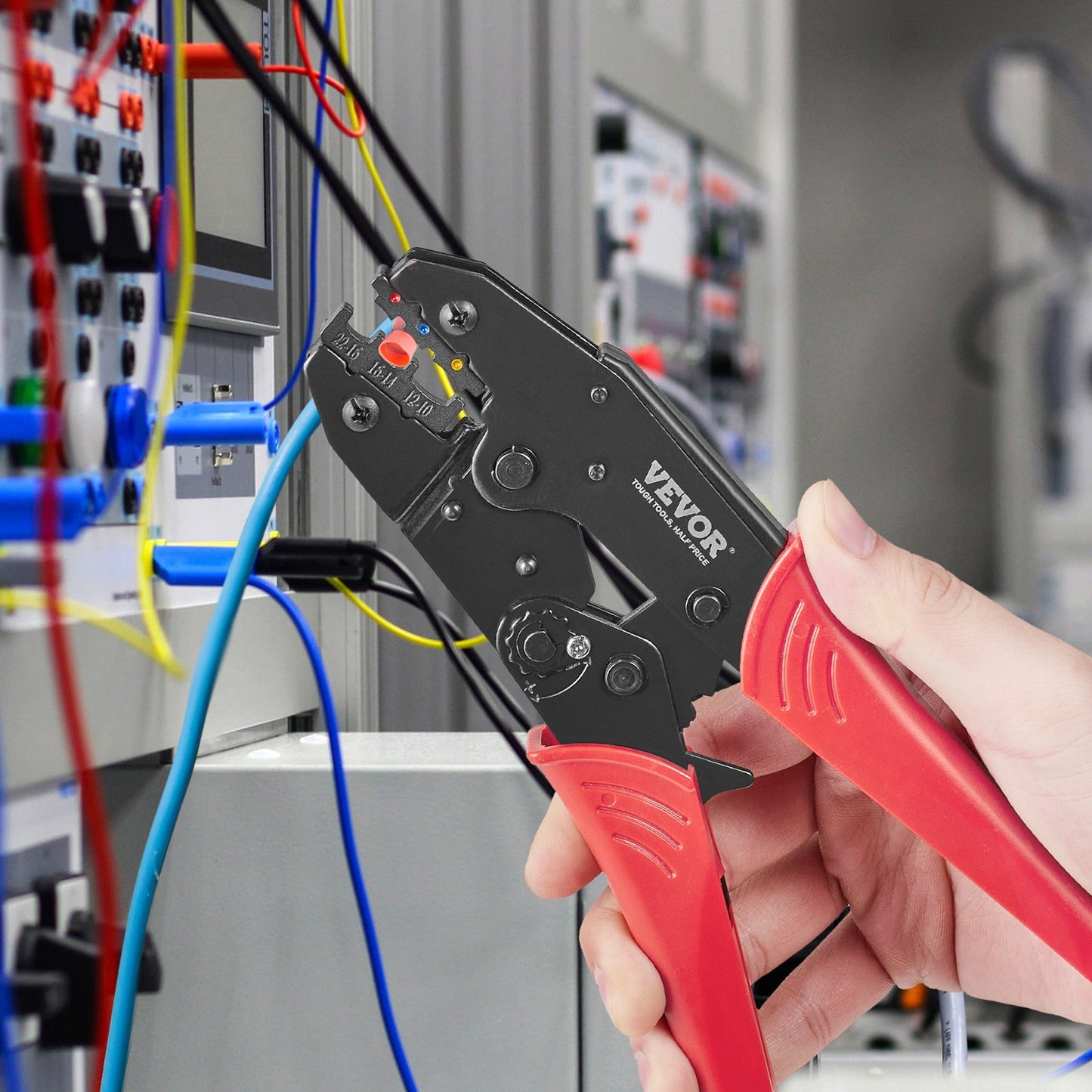 Ratcheting Crimping Tool Set For Insulated Electrical Connectors AWG22-10 with Wire Stripper and 210pcs Heat Shrink Tubes Labor-Saving Ratcheting Wire Crimp Pliers