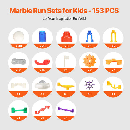 Marble Run Set, 153 PCS with Motorized Elevator, with 30 Plastic Marbles, Marble Maze Building Block Brain Game, Educational Learning Race Track STEM Toys, for Kids, Boys, Girls Ages 3 + Years