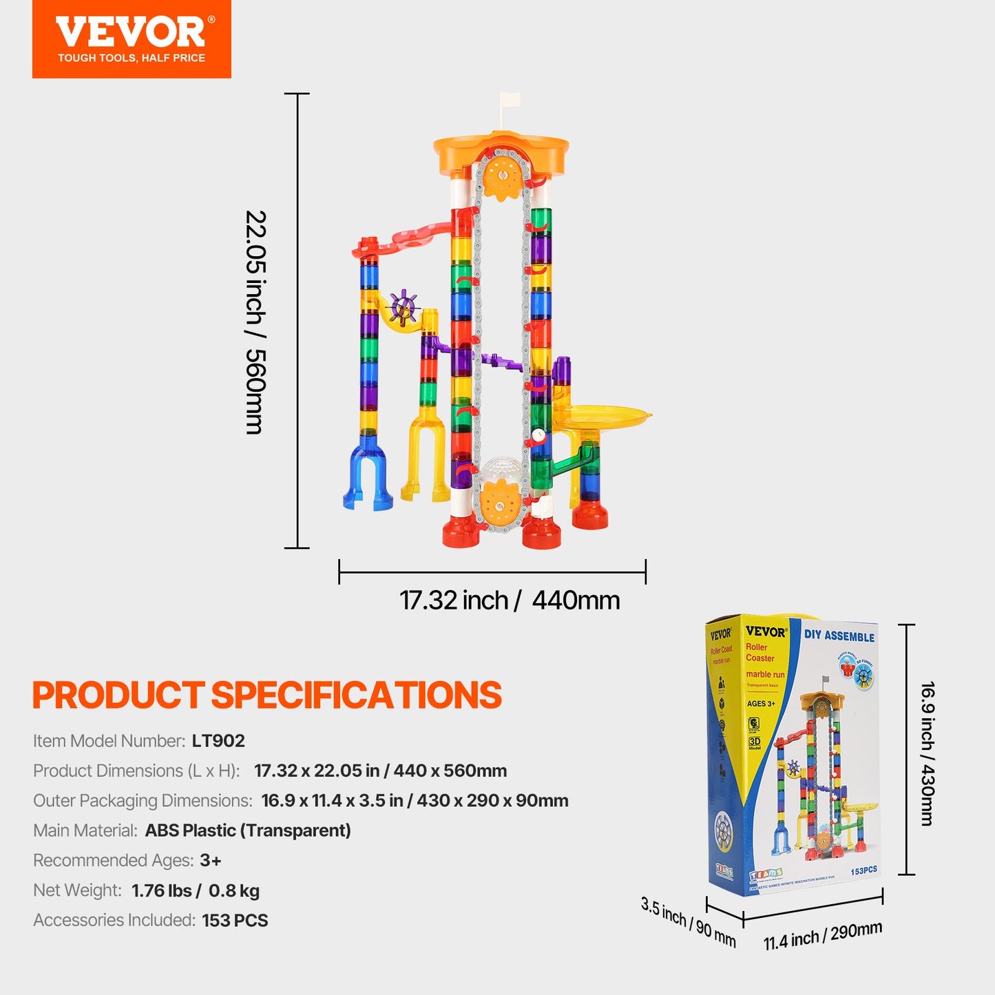 Marble Run Set, 153 PCS with Motorized Elevator, with 30 Plastic Marbles, Marble Maze Building Block Brain Game, Educational Learning Race Track STEM Toys, for Kids, Boys, Girls Ages 3 + Years