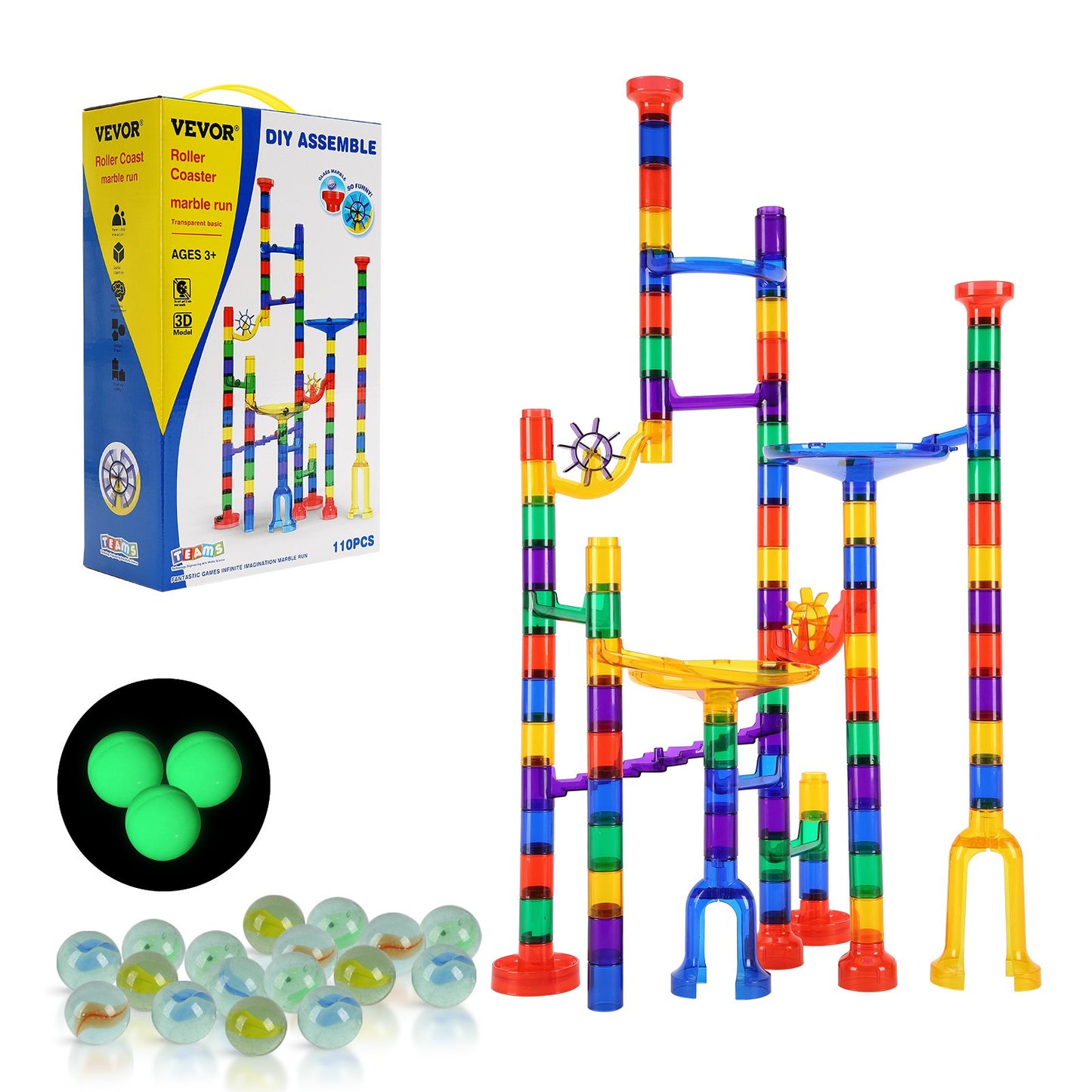 Murmelbahn-Set, 110-teilig, Bausteine, STEM-Spielzeug, pädagogisches Geschenk für Kinder