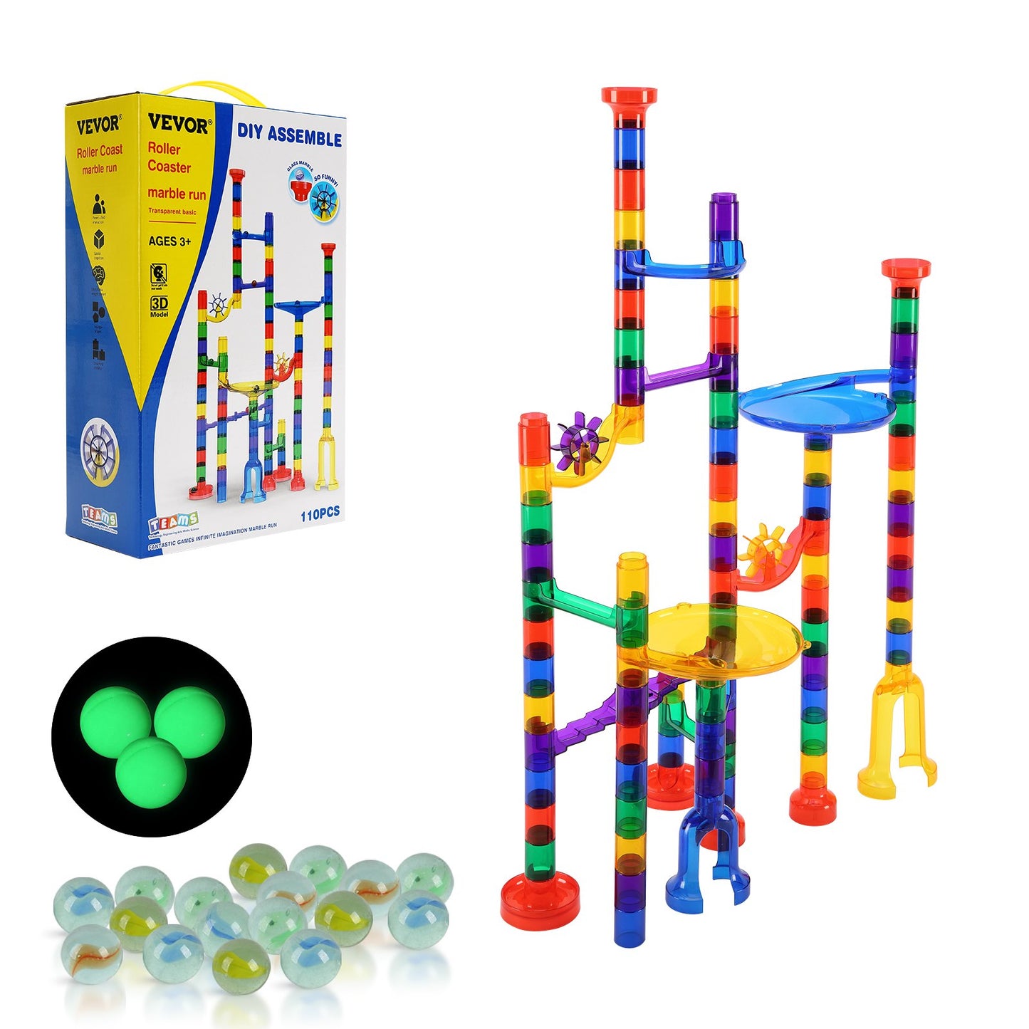 Murmelbahn-Set, 110-teilig, Bausteine, STEM-Spielzeug, pädagogisches Geschenk für Kinder