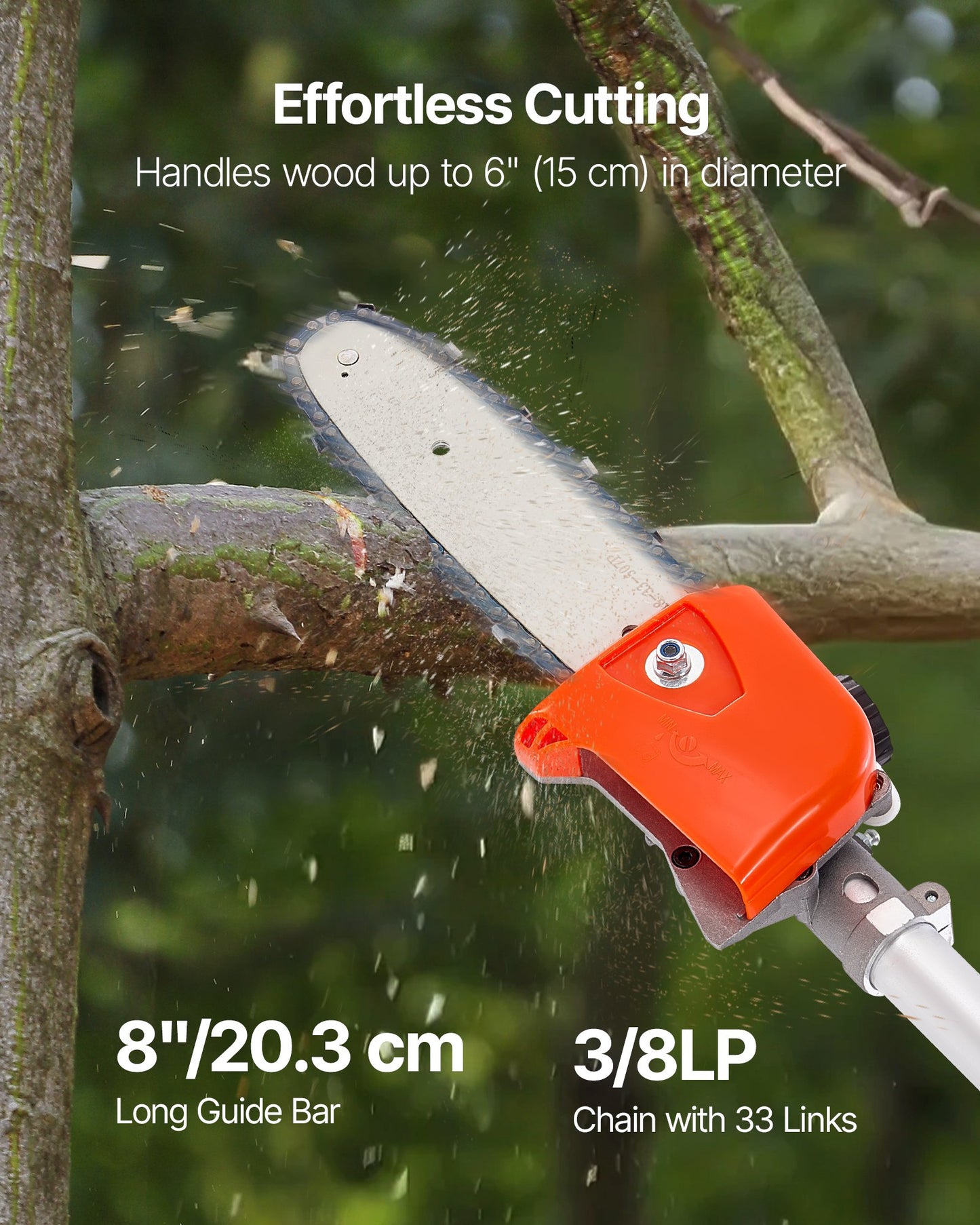 Gas Pole Saw, 33CC 2 Stroke Gas Powered Pole Saws with 8 in Cutting Bar, Cordless Tree Trimmer with 30 fl.oz Fuel Tank, 6.7 to 11.6 ft Extendable, Powerful Chainsaw for Tree Trimming Pruning