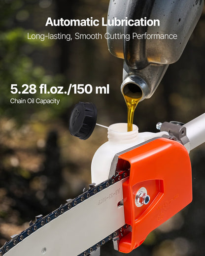Gas Pole Saw, 33CC 2 Stroke Gas Powered Pole Saws with 8 in Cutting Bar, Cordless Tree Trimmer with 30 fl.oz Fuel Tank, 6.7 to 11.6 ft Extendable, Powerful Chainsaw for Tree Trimming Pruning