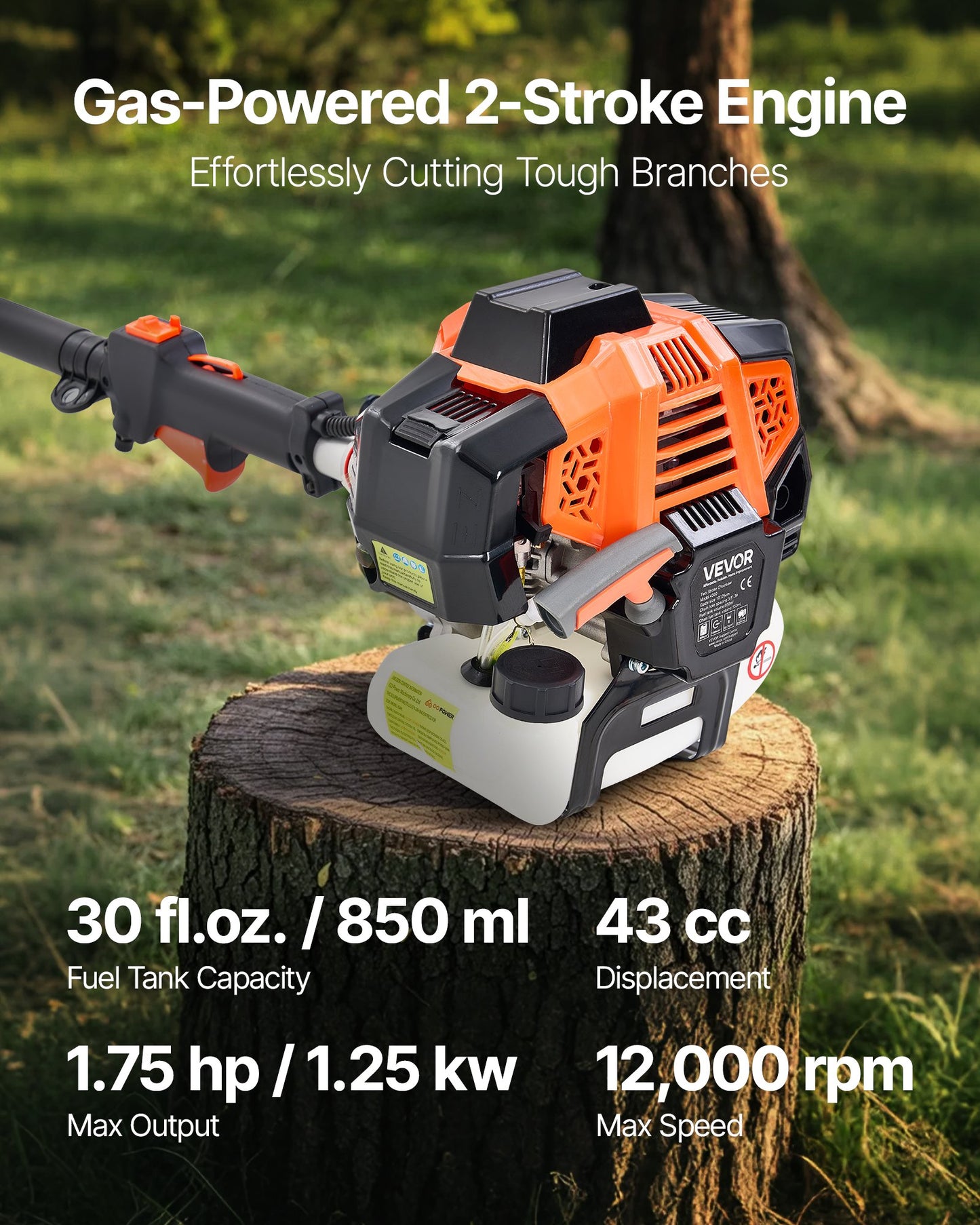 Gas Pole Saw, 43CC 2 Stroke Gas Powered Pole Saws with 12 in Cutting Bar, Cordless Tree Trimmer with Rotatable Head, 7.1 to 12 ft Extendable, Powerful Chainsaw for Tree Trimming Pruning
