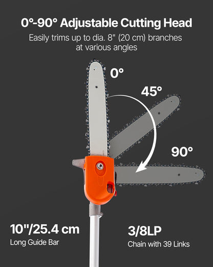 Gas Pole Saw, 43CC 2 Stroke Gas Powered Pole Saws with 12 in Cutting Bar, Cordless Tree Trimmer with Rotatable Head, 7.1 to 12 ft Extendable, Powerful Chainsaw for Tree Trimming Pruning