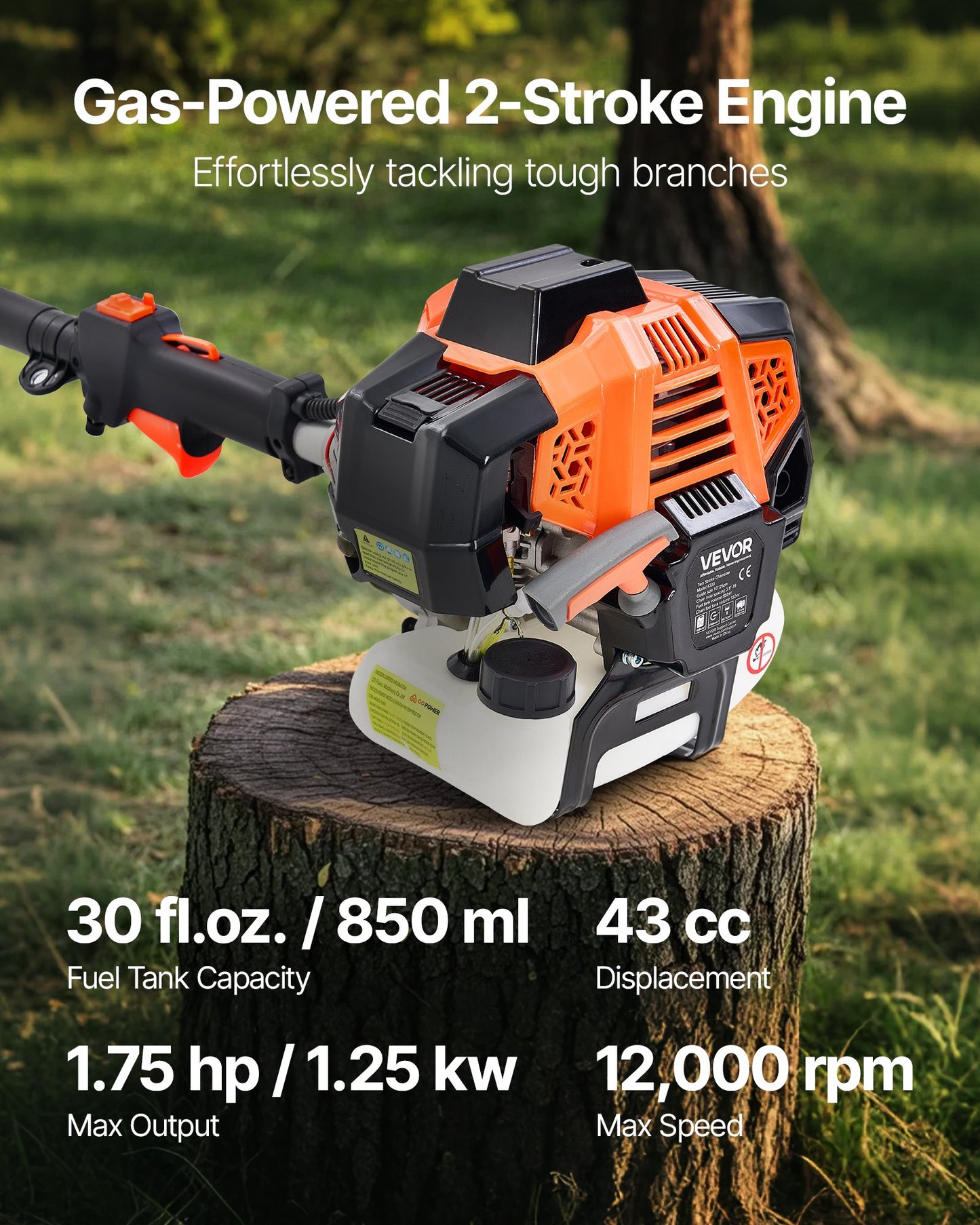 Gas Pole Saw, 43CC 2 Stroke Gas Powered Pole Saws with 10 in Cutting Bar, Cordless Tree Trimmer with 30 fl.oz Fuel Tank, 6.8 to 11.7 ft Extendable, Powerful Chainsaw for Tree Trimming Pruning