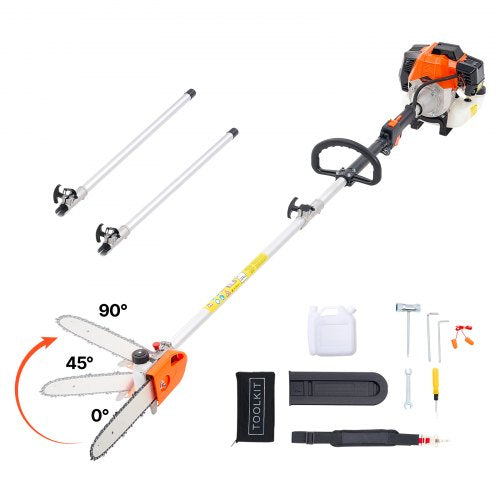 Gas Pole Saw, 43CC 2 Stroke Gas Powered Pole Saws with 10 in Cutting Bar, Cordless Tree Trimmer with Rotatable Head, 6.9 to 11.8 ft Extendable, Powerful Chainsaw for Tree Trimming Pruning