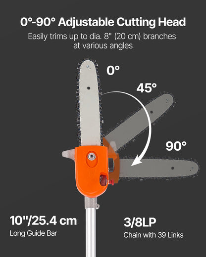 Gas Pole Saw, 43CC 2 Stroke Gas Powered Pole Saws with 10 in Cutting Bar, Cordless Tree Trimmer with Rotatable Head, 6.9 to 11.8 ft Extendable, Powerful Chainsaw for Tree Trimming Pruning