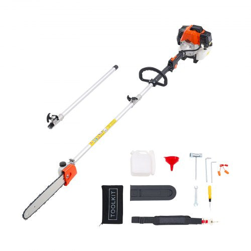 Gas Pole Saw, 52CC 2 Stroke Gas Powered Pole Saws with 14 in Cutting Bar, Cordless Tree Trimmer with 30 fl.oz Fuel Tank, 7.2 to 10 ft Extendable, Powerful Chainsaw for Tree Trimming Pruning