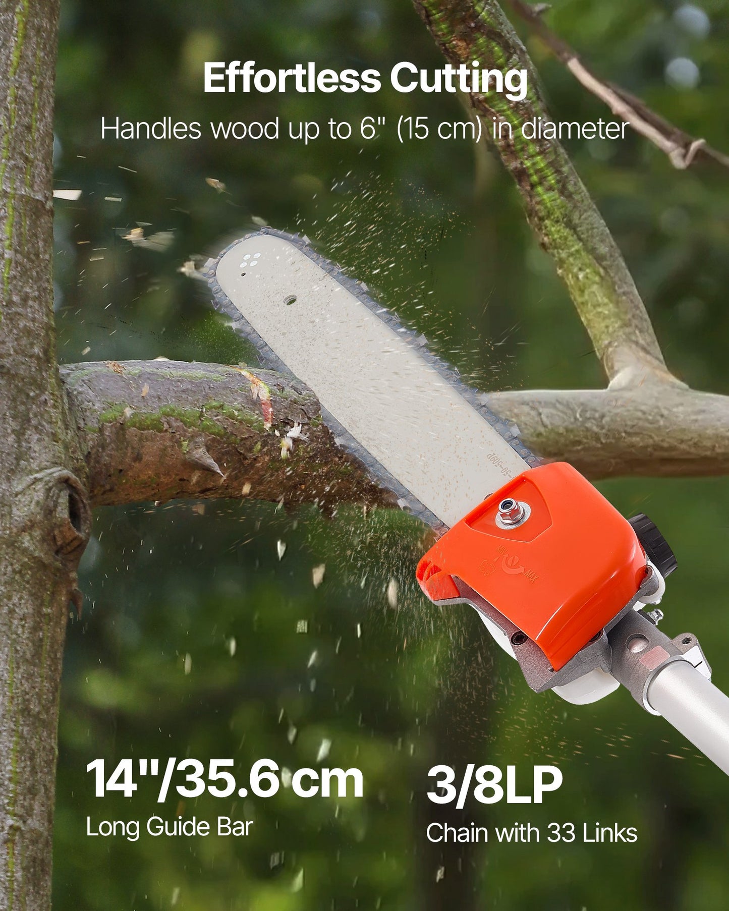 Gas Pole Saw, 52CC 2 Stroke Gas Powered Pole Saws with 14 in Cutting Bar, Cordless Tree Trimmer with 30 fl.oz Fuel Tank, 7.2 to 10 ft Extendable, Powerful Chainsaw for Tree Trimming Pruning