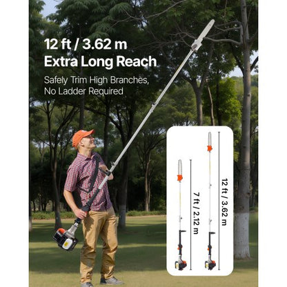 Petrol Pole Saw 25CC 2-Stroke Cordless Tree Trimmer 12" Bar | EU