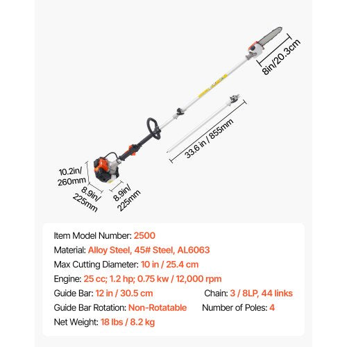 Bensindriven Stångsåg 25CC 2-takts Sladdlös Trädtrimmer 8" Svärd |  EU