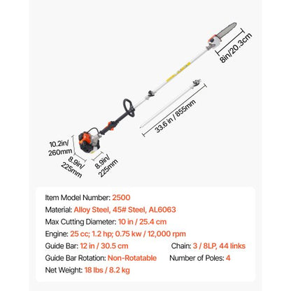 Bensindriven Stångsåg 25CC 2-takts Sladdlös Trädtrimmer 8" Svärd |  EU