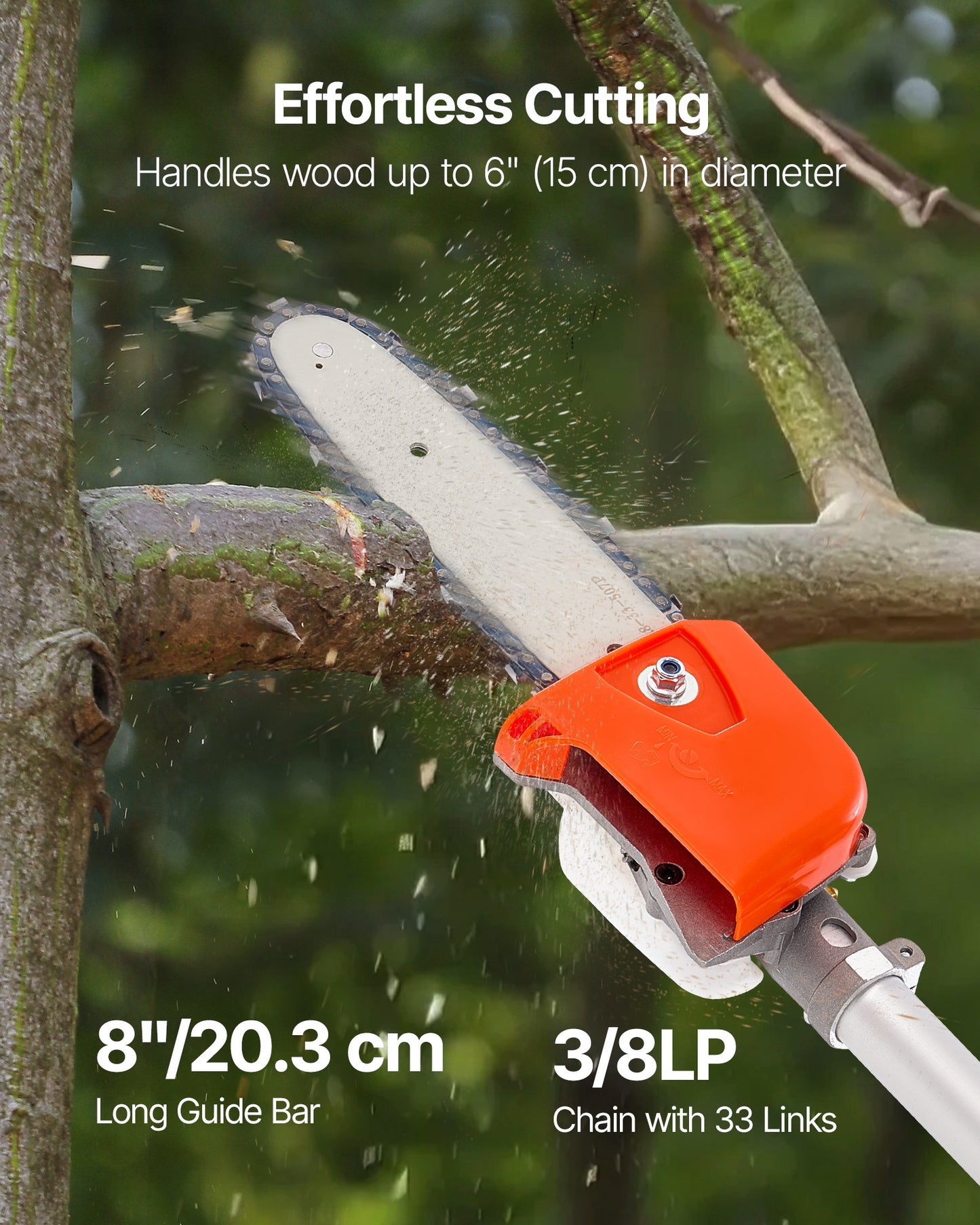 Gas Pole Saw, 25CC 2 Stroke Gas Powered Pole Saws with 8 in Cutting Bar, Cordless Tree Trimmer with 23 fl.oz Fuel Tank, 6.5 to 9 ft Extendable, Powerful Chainsaw for Tree Trimming Pruning