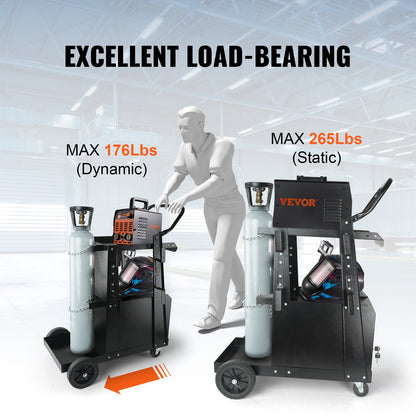 Schweißwagen, 2-stufiger Hochleistungs-Schweißwagen mit diebstahlsicherem, abschließbarem Schrank, 265 Pfund Tragkraft, 360°-Lenkräder, Sicherheitsketten zur Tanklagerung, Schweißschrank für WIG, ARC, Plasmaschneider