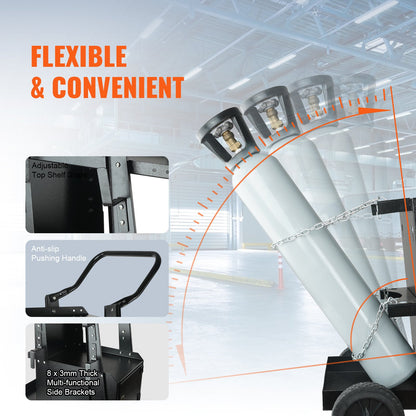 Schweißwagen, 2-stufiger Hochleistungs-Schweißwagen mit diebstahlsicherem, abschließbarem Schrank, 265 Pfund Tragkraft, 360°-Lenkräder, Sicherheitsketten zur Tanklagerung, Schweißschrank für WIG, ARC, Plasmaschneider