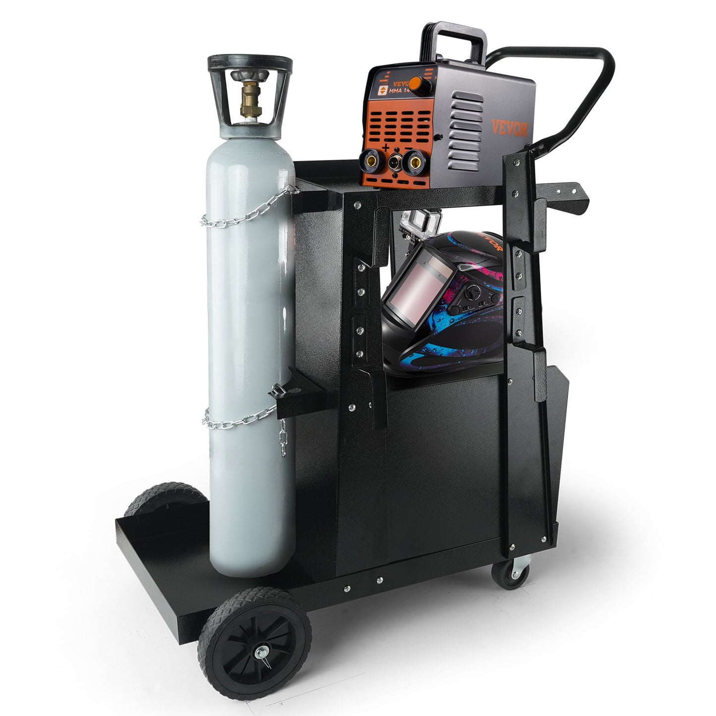 Schweißwagen, 2-stufiger Hochleistungs-Schweißwagen mit diebstahlsicherem, abschließbarem Schrank, 265 Pfund Tragkraft, 360°-Lenkräder, Sicherheitsketten zur Tanklagerung, Schweißschrank für WIG, ARC, Plasmaschneider