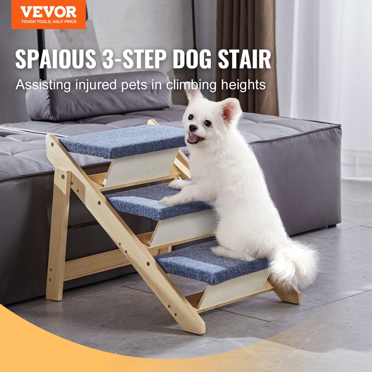 Haustiertreppe aus Holz mit 3 Stufen, 2-in-1, faltbare Hundetreppe, 150 lbs