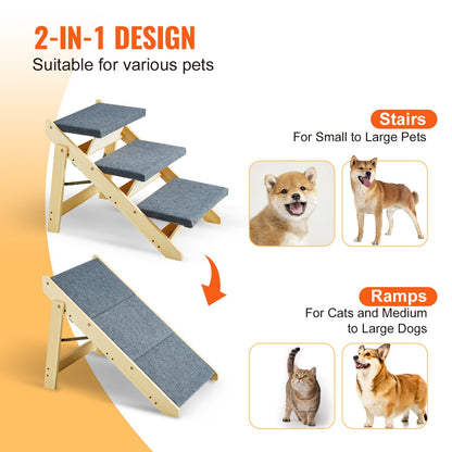 Haustiertreppe aus Holz mit 3 Stufen, 2-in-1, faltbare Hundetreppe, 150 lbs