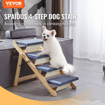 Wooden Pet Stairs with 4 Steps 2-in-1 Foldable Dog Stairs 150 lbs