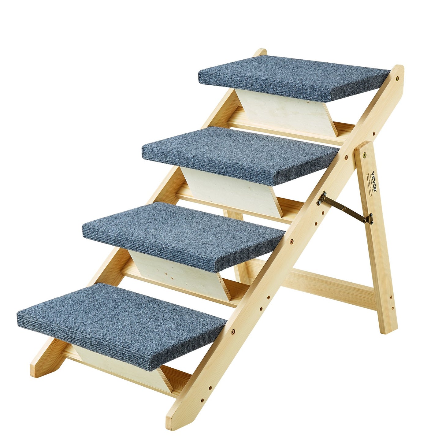 Wooden Pet Stairs with 4 Steps 2-in-1 Foldable Dog Stairs 150 lbs