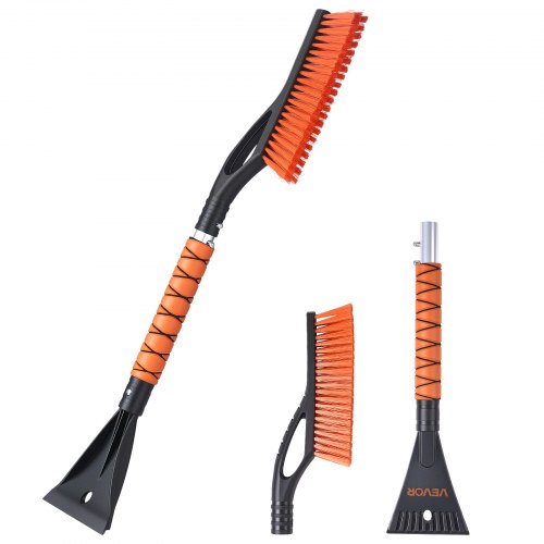 Snow Brush and Ice Scrapers for Car Windshield, 27-inch Aluminum Snow Scraper Removal Tool with Foam Grip & Scratch-Free Bristles, Detachable and Easy-to-Carry for Cars, Trucks, SUVs, RVs