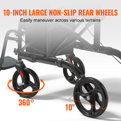 2 i 1 Rollator Walker & Transportstol för seniorer, hopfällbar Rolling Walker Rullstol Combo & Fotstöd, Lätt aluminium Mobility Walker med justerbart handtag, terränghjul, 136 kg