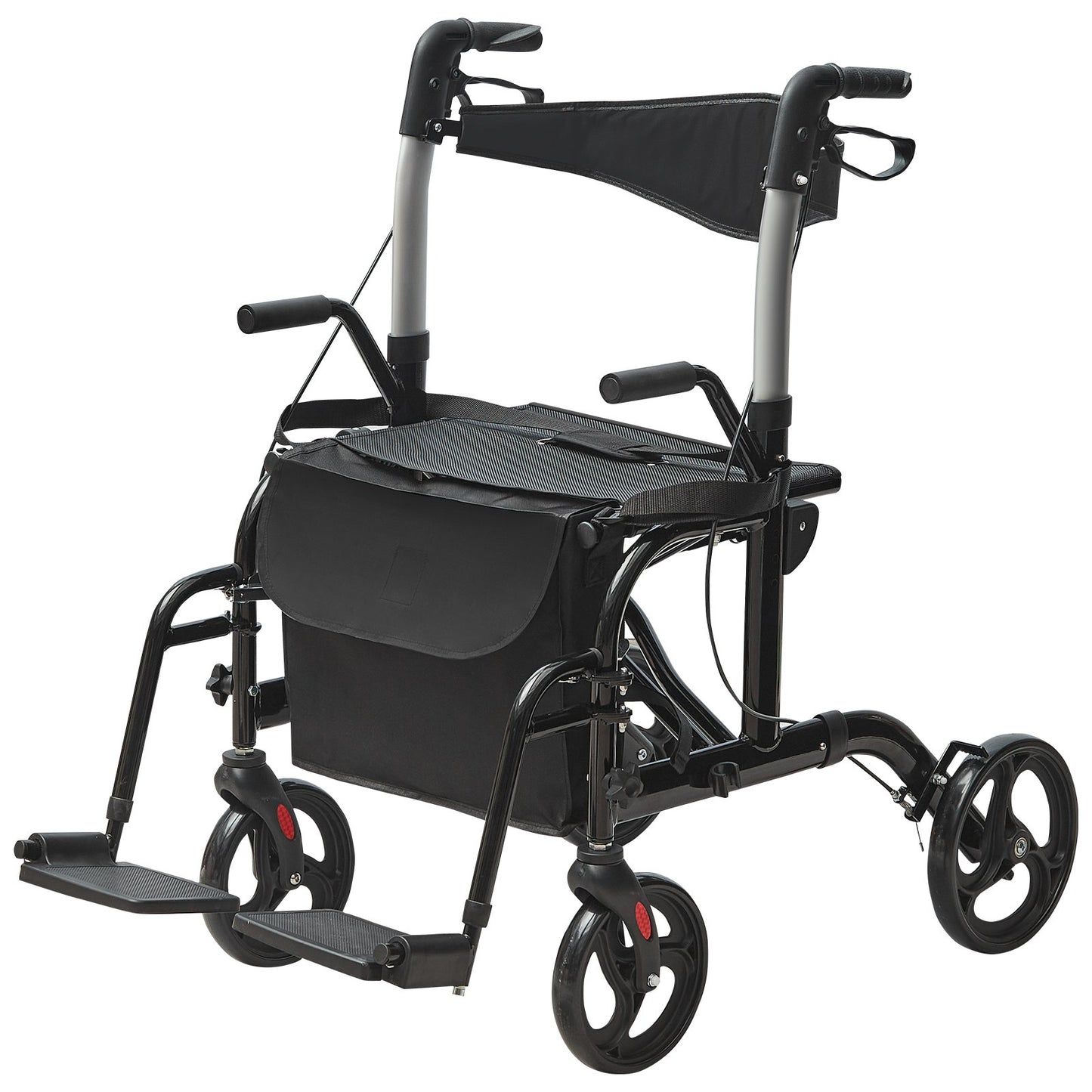 2 i 1 Rollator Walker & Transportstol för seniorer, hopfällbar Rolling Walker Rullstol Combo & Fotstöd, Lätt aluminium Mobility Walker med justerbart handtag, terränghjul, 136 kg