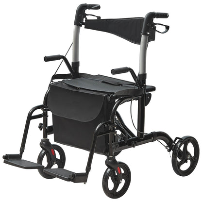 2 i 1 Rollator Walker & Transportstol för seniorer, hopfällbar Rolling Walker Rullstol Combo & Fotstöd, Lätt aluminium Mobility Walker med justerbart handtag, terränghjul, 136 kg