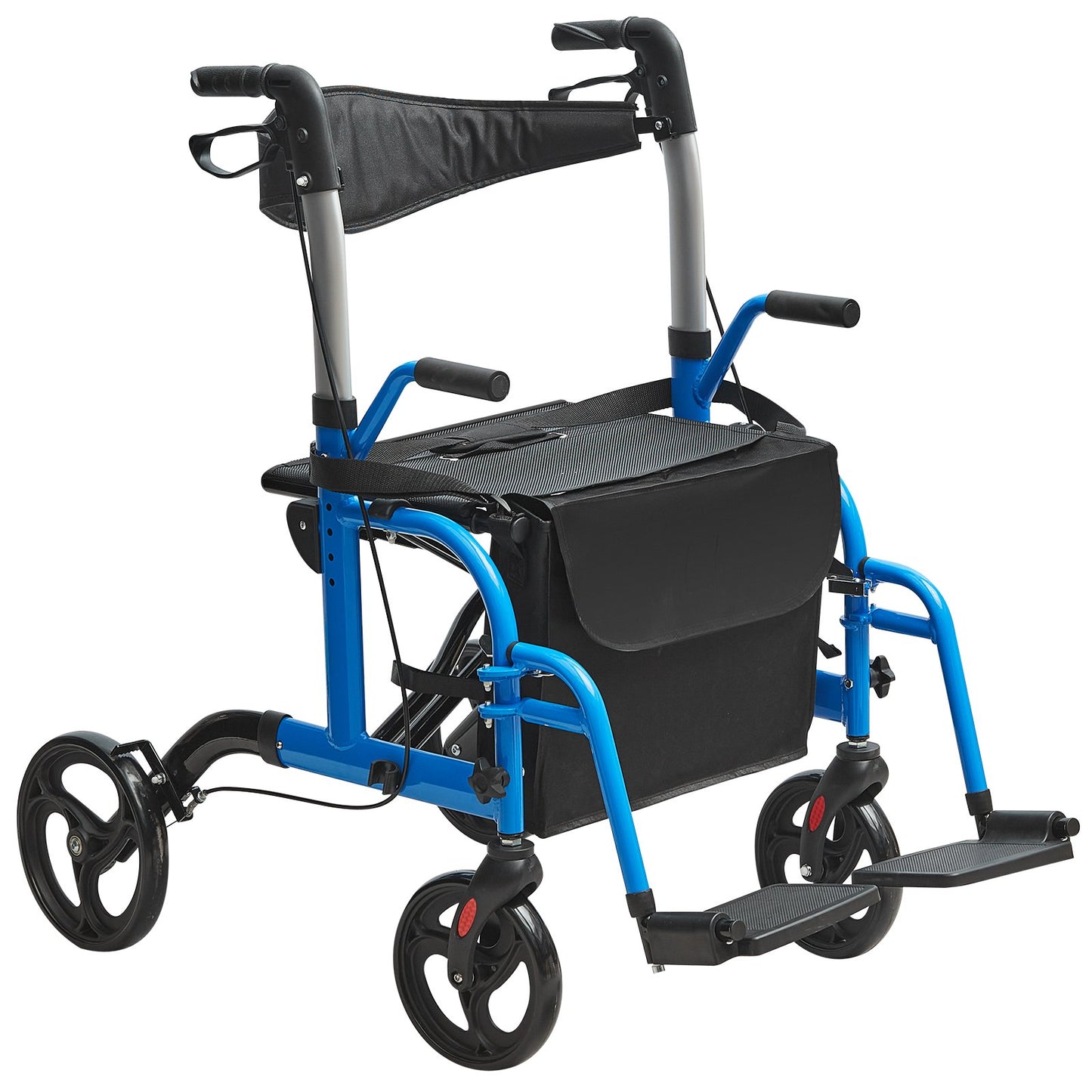 2 i 1 Rollator Walker & Transport Stol för seniorer, hopfällbar Rolling Walker Rullstol Combo & Fotstöd, Lätt aluminium Mobility Walker med justerbart handtag, terränghjul, 300 LBS