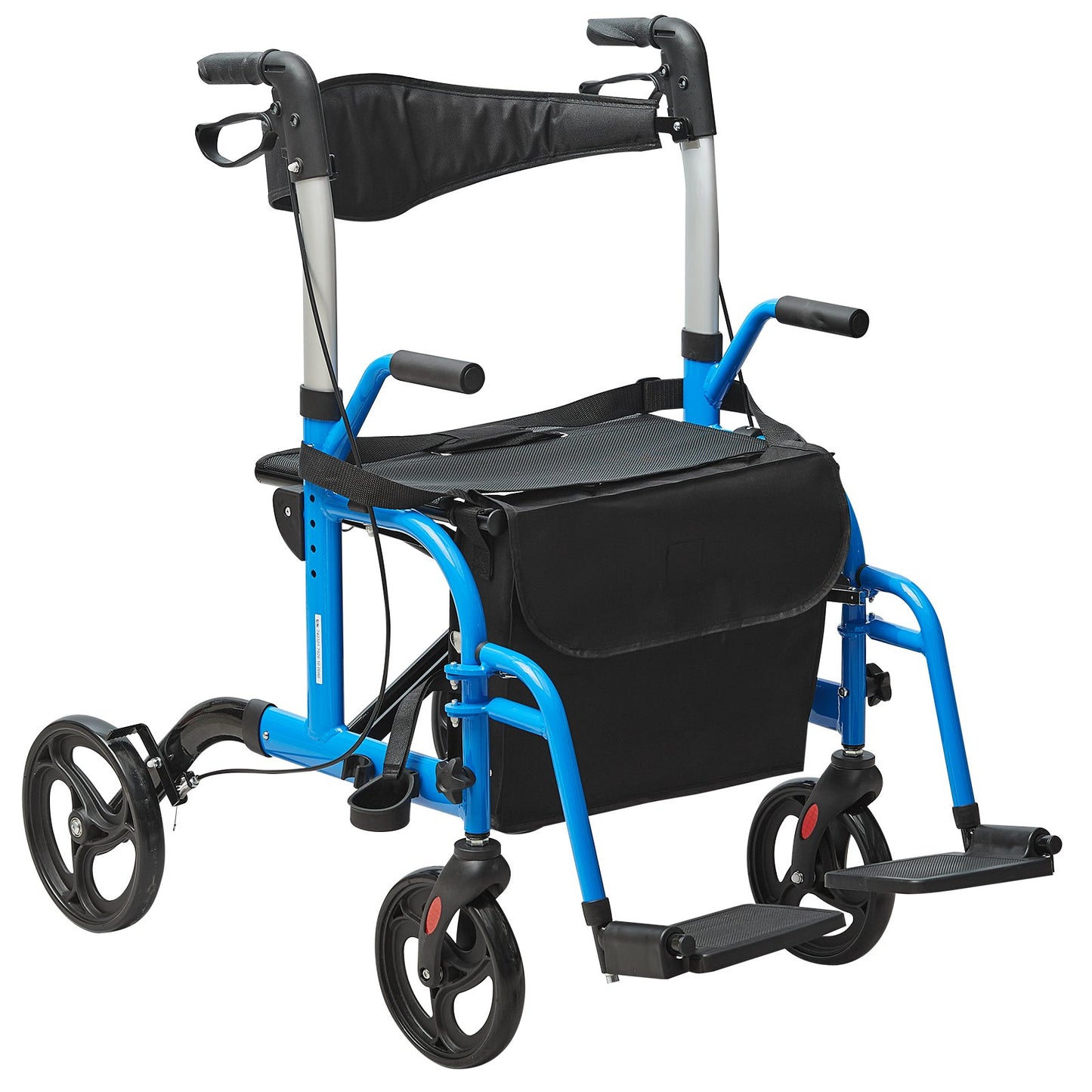 2 i 1 Rollator Walker & Transport Stol för seniorer, hopfällbar Rolling Walker Rullstol Combo & Fotstöd, Lätt aluminium Mobility Walker med justerbart handtag, terränghjul, 300 LBS