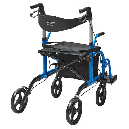 2 i 1 Rollator Walker & Transport Stol för seniorer, hopfällbar Rolling Walker Rullstol Combo & Fotstöd, Lätt aluminium Mobility Walker med justerbart handtag, terränghjul, 300 LBS