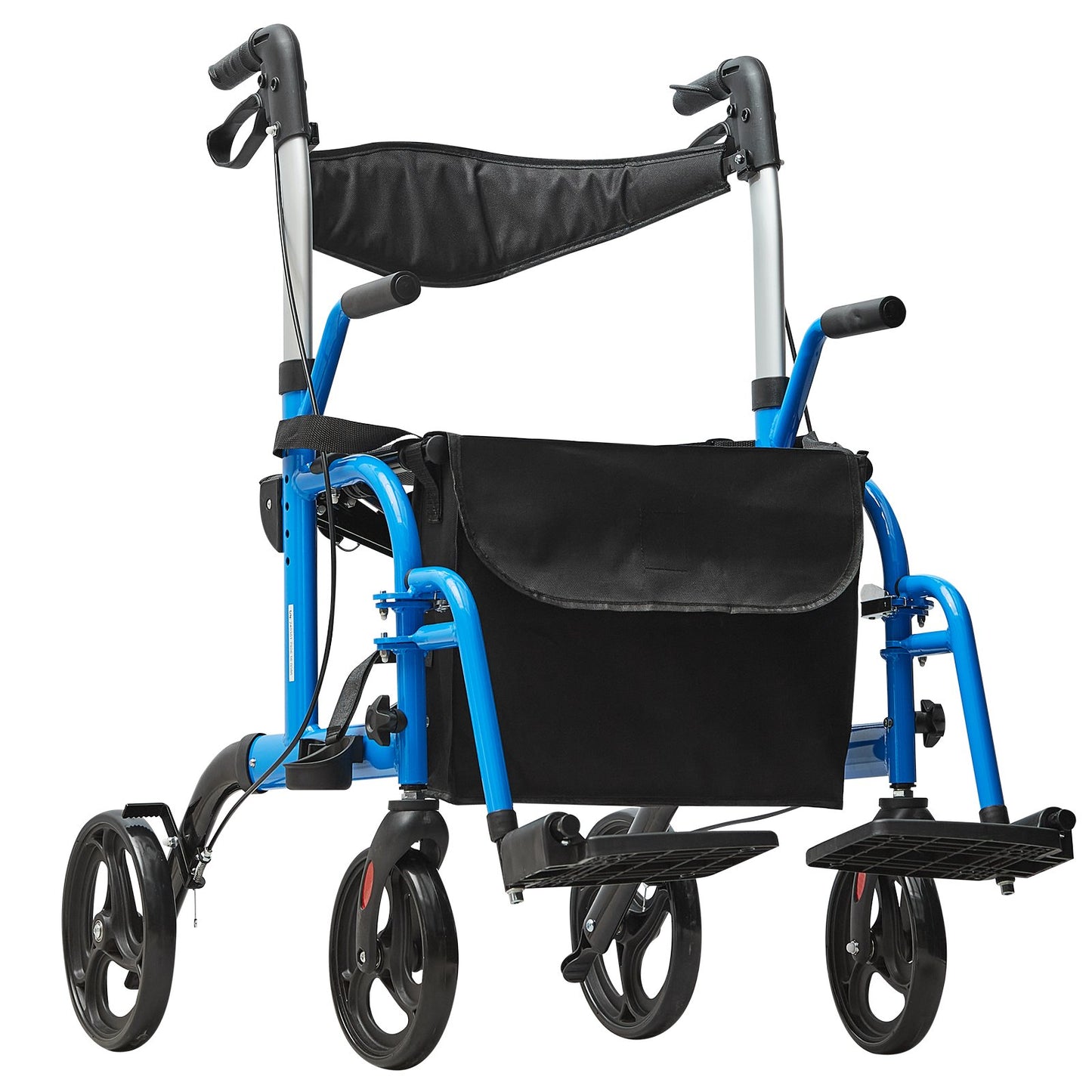 2 i 1 Rollator Walker & Transport Stol för seniorer, hopfällbar Rolling Walker Rullstol Combo & Fotstöd, Lätt aluminium Mobility Walker med justerbart handtag, terränghjul, 300 LBS