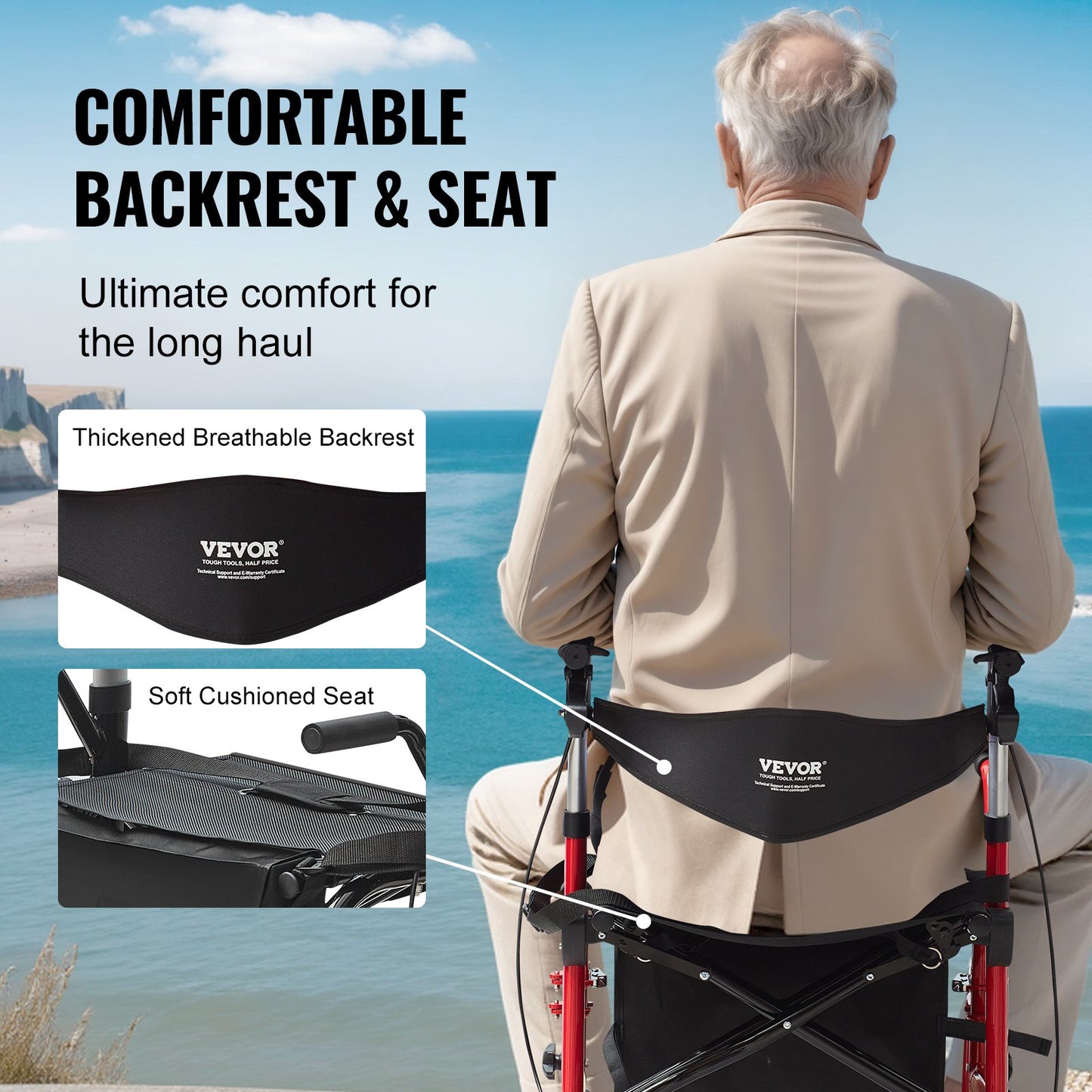 2 i 1 Rollator Walker & Transportstol för seniorer, hopfällbar Rolling Walker Rullstol Combo & Fotstöd, Lätt aluminium Mobility Walker med justerbart handtag, terränghjul, 136 kg