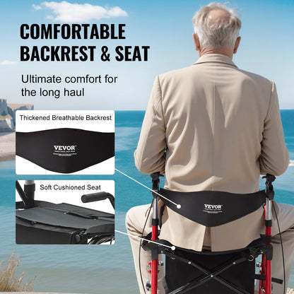 2 i 1 Rollator Walker & Transportstol för seniorer, hopfällbar Rolling Walker Rullstol Combo & Fotstöd, Lätt aluminium Mobility Walker med justerbart handtag, terränghjul, 136 kg