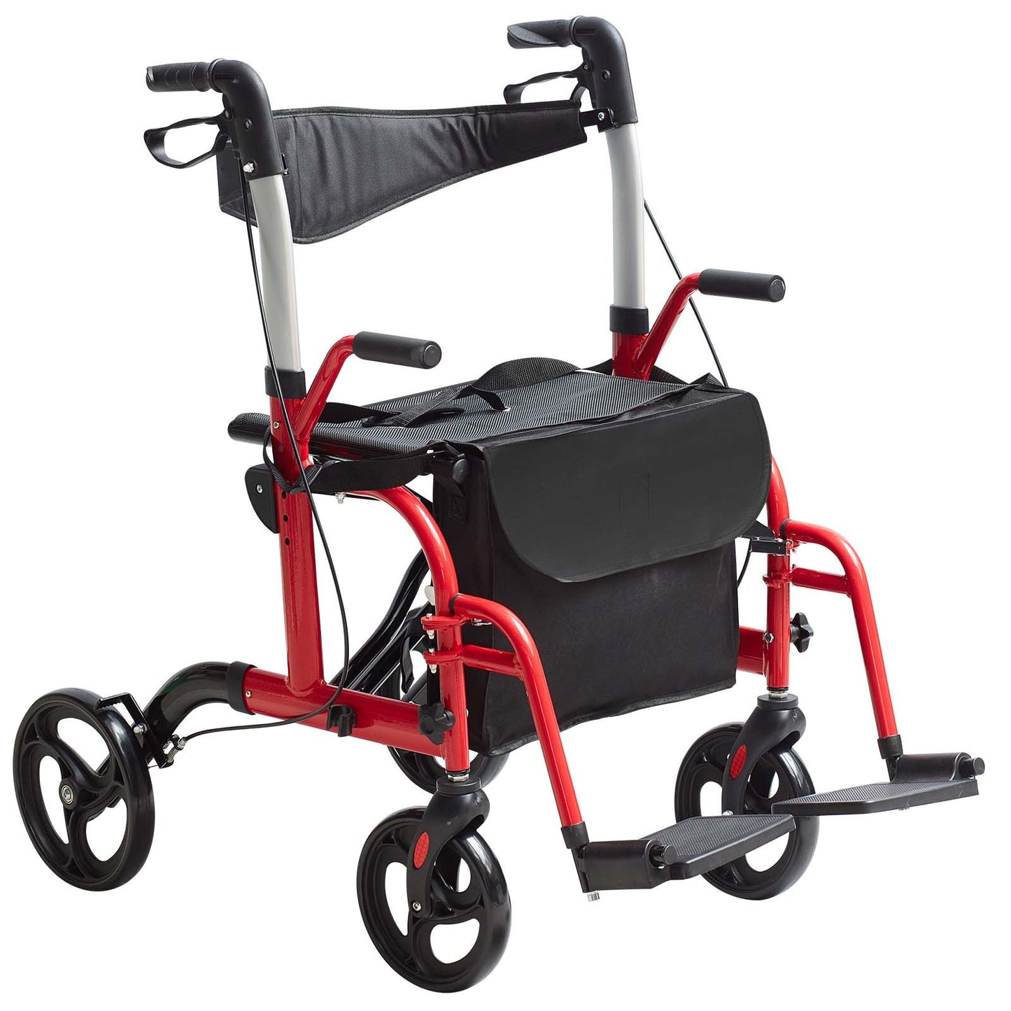 2 i 1 Rollator Walker & Transportstol för seniorer, hopfällbar Rolling Walker Rullstol Combo & Fotstöd, Lätt aluminium Mobility Walker med justerbart handtag, terränghjul, 136 kg