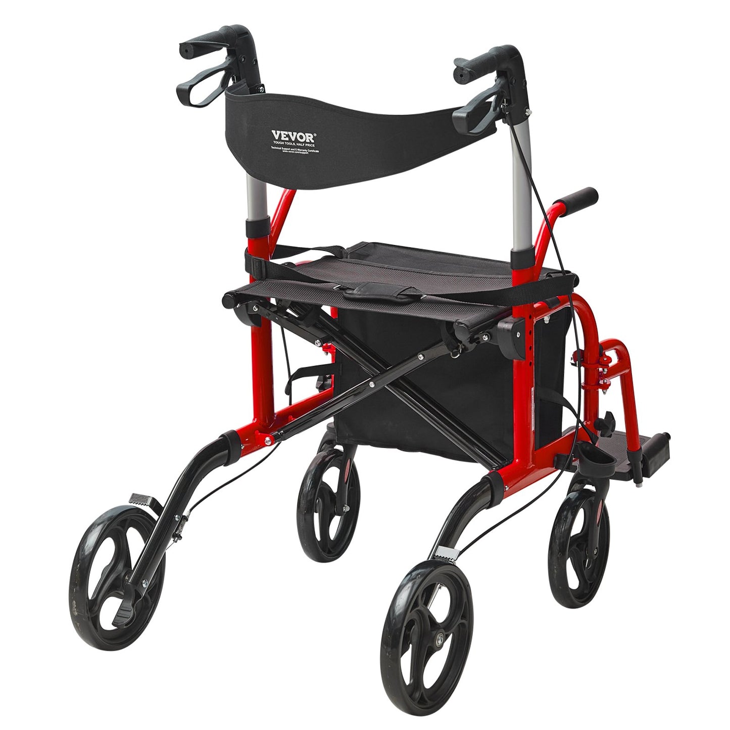 2 i 1 Rollator Walker & Transportstol för seniorer, hopfällbar Rolling Walker Rullstol Combo & Fotstöd, Lätt aluminium Mobility Walker med justerbart handtag, terränghjul, 136 kg