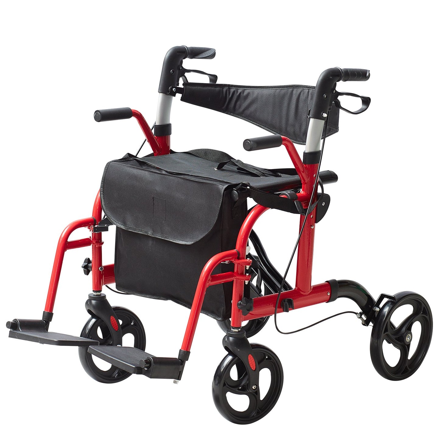 2 i 1 Rollator Walker & Transportstol för seniorer, hopfällbar Rolling Walker Rullstol Combo & Fotstöd, Lätt aluminium Mobility Walker med justerbart handtag, terränghjul, 136 kg