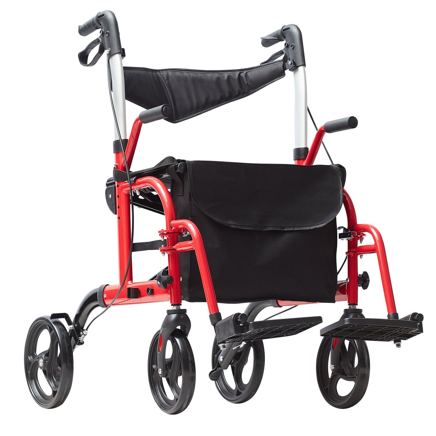 2 i 1 Rollator Walker & Transportstol för seniorer, hopfällbar Rolling Walker Rullstol Combo & Fotstöd, Lätt aluminium Mobility Walker med justerbart handtag, terränghjul, 136 kg