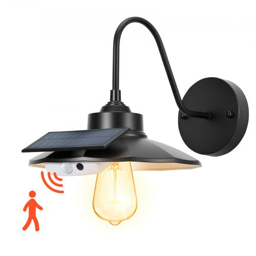 Solar Outdoor Barn Light, 3 Lighting Modes and Motion Sensor, 1-Pack Gooseneck Light Fixture,Farmhouse Wall Sconce, with E26 Bulb Compatible, Waterproof for Porch, House, Entryway, Garage, Black