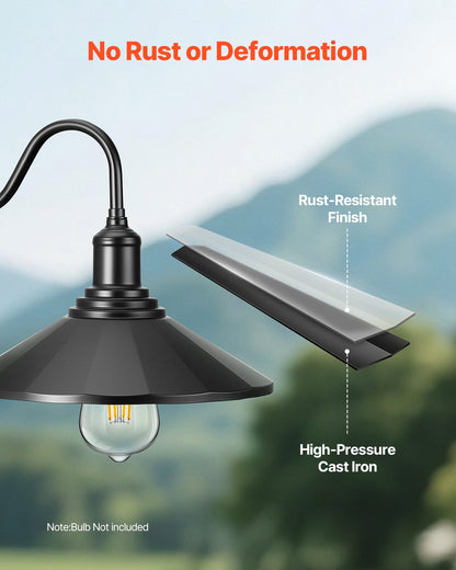 Outdoor Barn Light, 11.5 in Diameter, 1-Pack Farmhouse Gooseneck Light Fixture, Exterior Wall Sconce, with Vintage Style, Anti-Rust, E26 Bulb Compatible for Porch, House, Entryway, Garage, Black