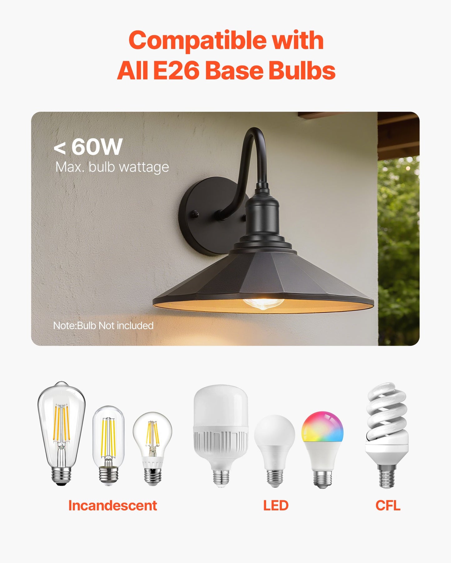 Outdoor Barn Light, 11.5 in Diameter, 2-Pack Farmhouse Gooseneck Light Fixture, Exterior Wall Sconce, with Vintage Style, Anti-Rust, E26 Bulb Compatible for Porch, House, Entryway, Garage, Black
